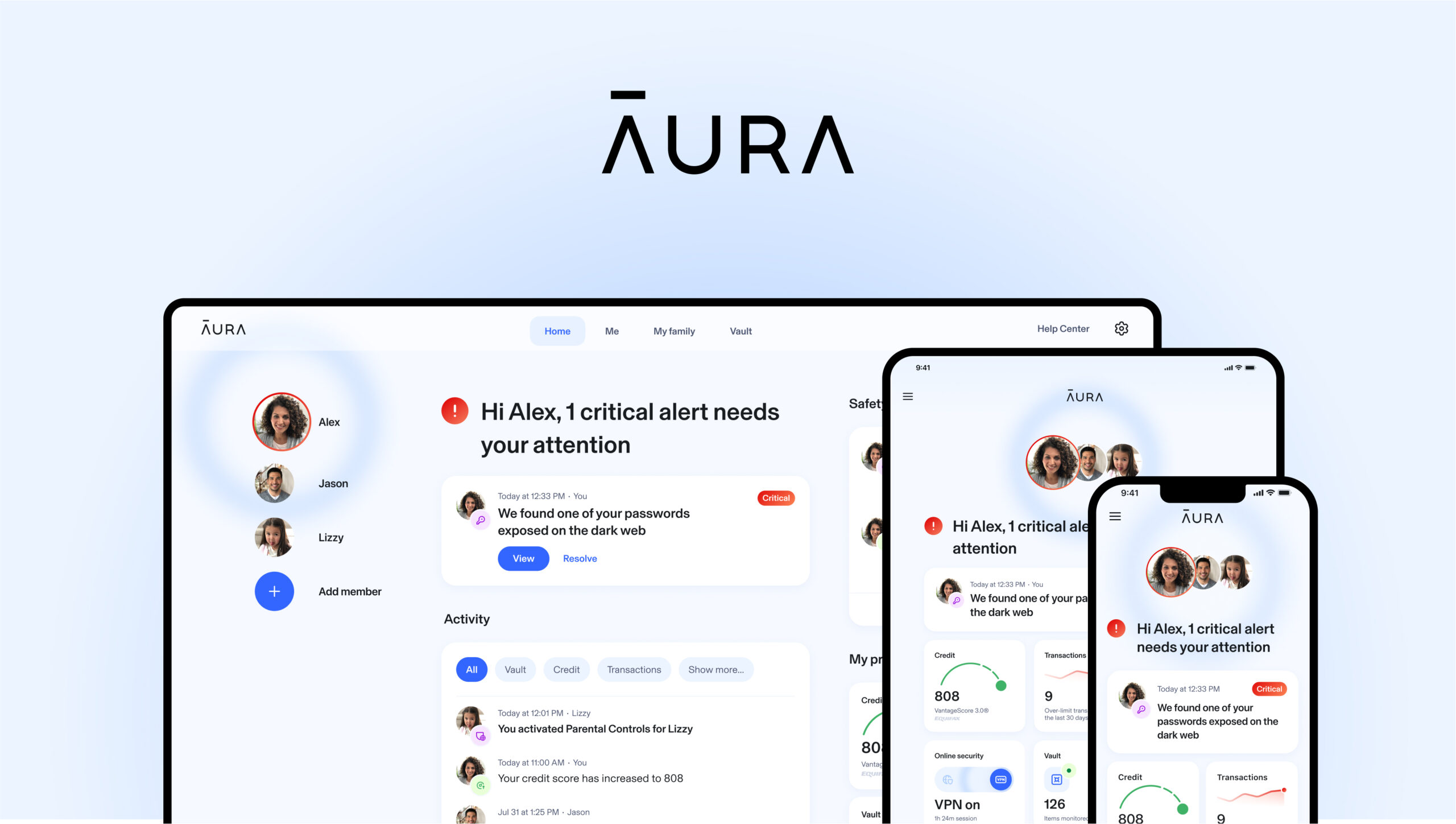 Aura Identity Protection Multi-Device Dashboard